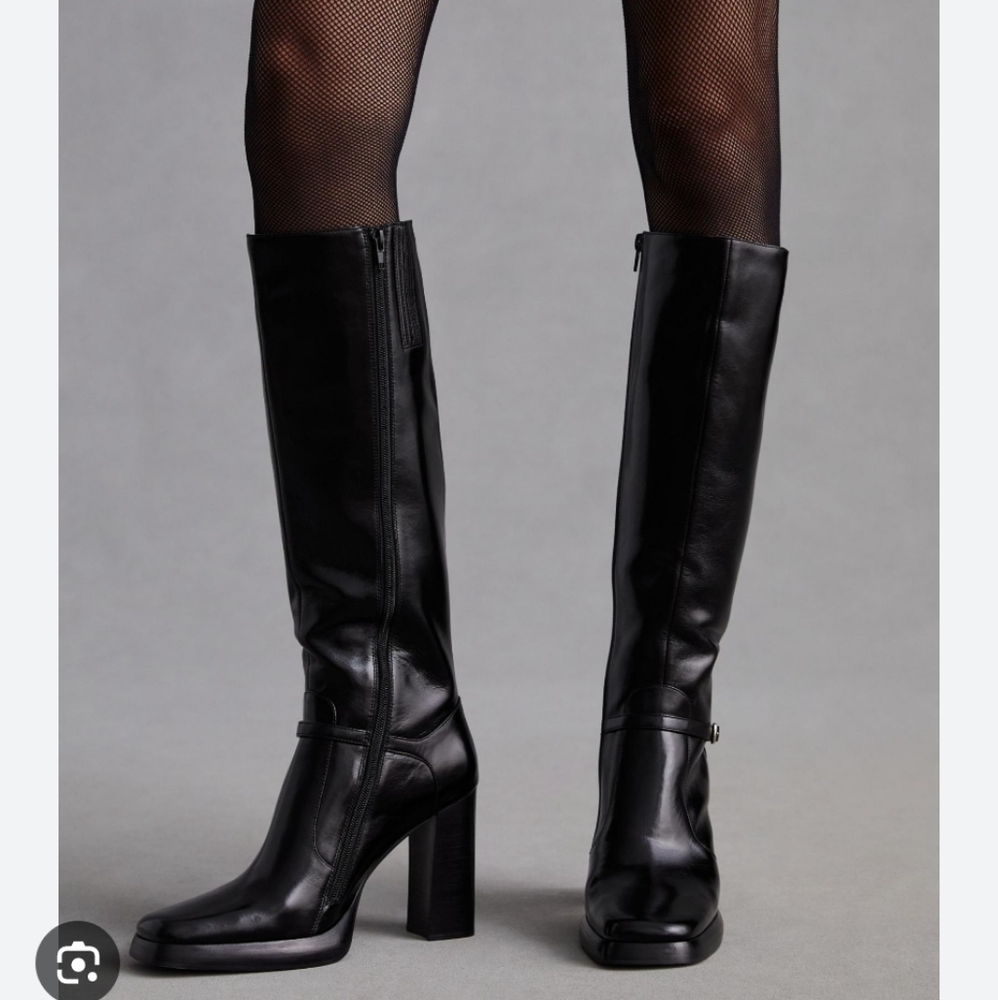 Jeffrey Campbell Iggie Knee-High Leather Riding Boot in Black